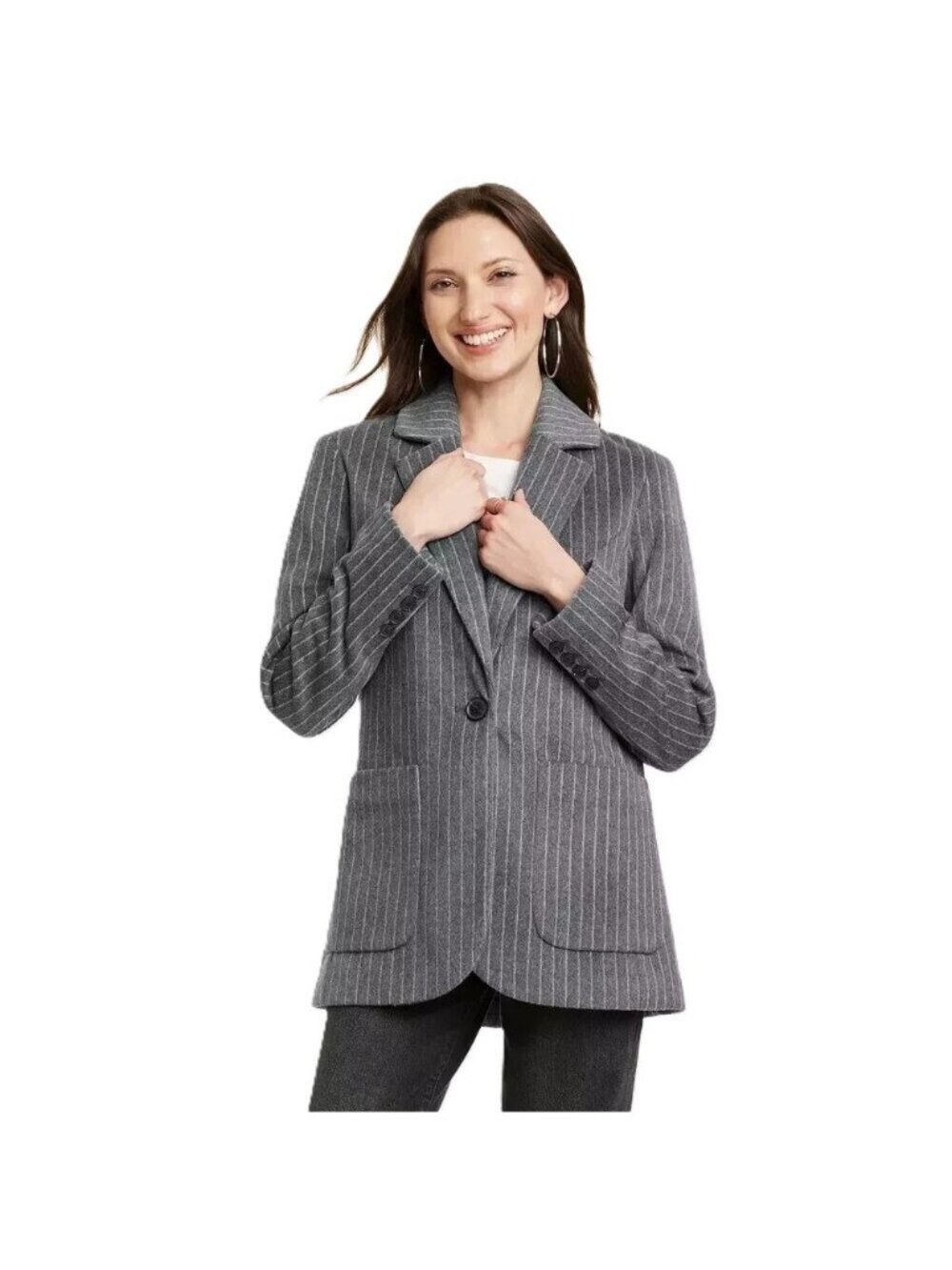 Universal Thread Gray Stripe Relaxed Fit Single Breasted Blazer Jacket - XS 0/2